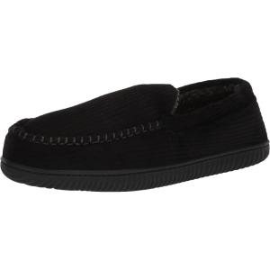 Dearfoams Men’s Cordurory Moccasin Slip-On Loafer(Black)