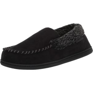 Dearfoams Men’s Eli Microfiber Indoor/Outdoor with Whipstitch Detail Suede Moccasin Slipper(Black)