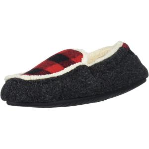 Dearfoams Unisex-Baby Hunter Kids Felted Microwool and Plaid Moccasin Slipper, Black, 7-8 Toddler Medium US Toddler