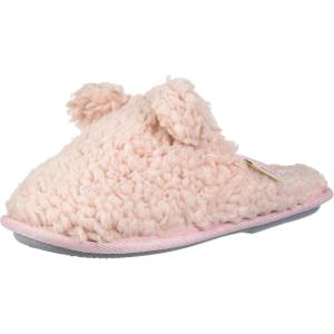 Dearfoams Unisex-Child Kids Toddlers faux sherpa Scuff with Ears Slipper(Dusty Pink)