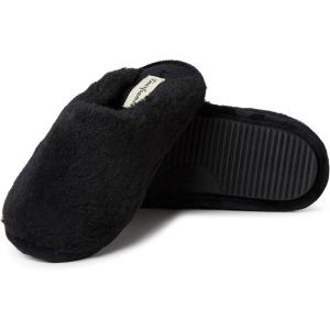 Dearfoams Women’s Bailey Plush Furry Scuff Slipper(Black)