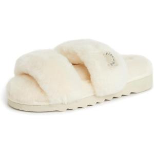 Dearfoams Women’s Fireside Benalla All Over Shearling Double Band Easy On/Off Slide Slipper(Natural)