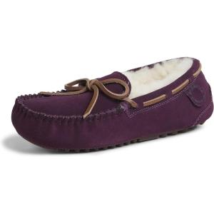Dearfoams Women’s Fireside Water Resistant Shearling Victoria Moc with Tie Slipper(Aubergine)