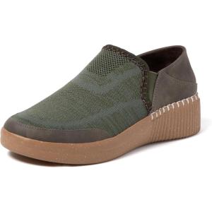 Dearfoams Womens Lee Lightweight Easy on/Off Knit Sneaker(Olive)