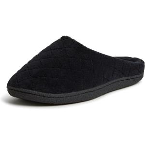 Dearfoams Women’s Memory Foam Indoor House Slippers Leslie Terry Clog House Shoes with Wide Widths(Black Terry)
