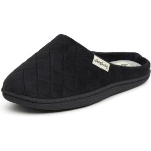 Dearfoams Women’s Memory Foam Indoor House Slippers Leslie Terry Clog House Shoes with Wide Widths(Black Velour)