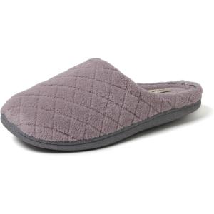 Dearfoams Women’s Memory Foam Indoor House Slippers Leslie Terry Clog House Shoes with Wide Widths(Frosted Plum Terry)
