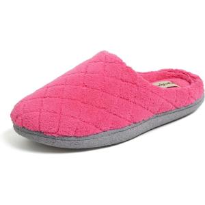 Dearfoams Women’s Memory Foam Indoor House Slippers Leslie Terry Clog House Shoes with Wide Widths(Paradise Pink Terry)