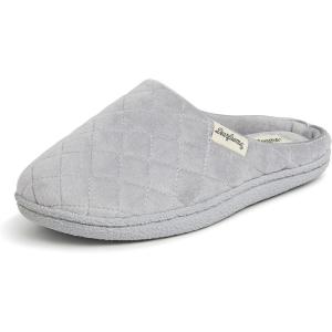 Dearfoams Women’s Memory Foam Indoor House Slippers Leslie Terry Clog House Shoes with Wide Widths(Sleet Velour)