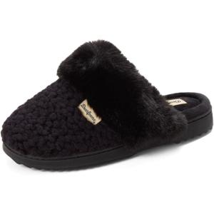 Dearfoams Women’s Memory Foam Slippers Courtney Knit Scuff Indoor House Shoes(Black)