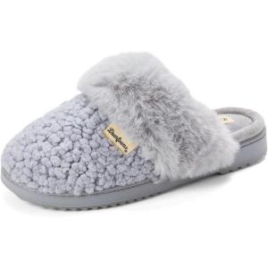 Dearfoams Women’s Memory Foam Slippers Courtney Knit Scuff Indoor House Shoes(Grey)