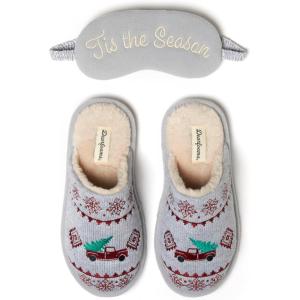 Dearfoams Women’s Novelty Scuff with Eye Mask Slipper(Grey)