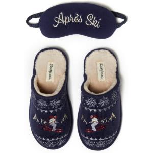 Dearfoams Women’s Novelty Scuff with Eye Mask Slipper(Navy)