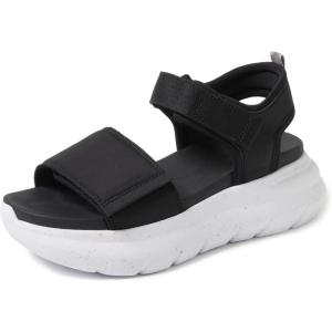 Dearfoams Women’s Platform Lightweight Adjustable Odell Wedge Sandal(Black)