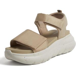 Dearfoams Women’s Platform Lightweight Adjustable Odell Wedge Sandal(Latte)