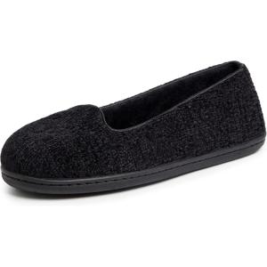 Dearfoams Women’s Rebecca Soft Memory Foam Lightweight House Shoes Cozy Loafer with Warm Lining and Wide Widths Slipper(Black Chenille)