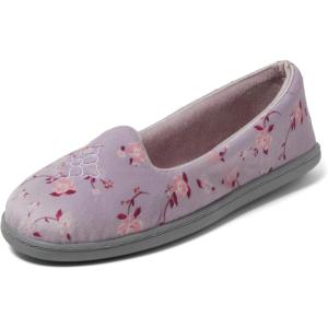 Dearfoams Women’s Rebecca Soft Memory Foam Lightweight House Shoes Cozy Loafer with Warm Lining and Wide Widths Slipper(Purple Flowers)