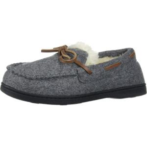 Dearfoams Women’s Wool Moccasin with Tie Slipper(Grey)