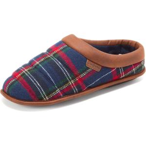 Dearfoams mens Breathable Memory Foam Asher Clog House Shoe(Blue Plaid)