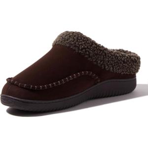 Dearfoams mens Breathable Memory Foam Slip on Marshall Indoor House Shoe Moccasin Slipper(Coffee)