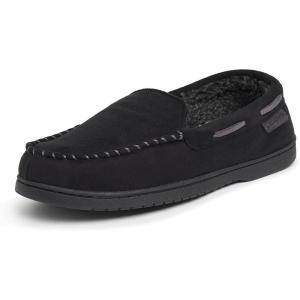 Dearfoams mens Keaton Memory Foam Indoor Outdoor Moccasin With Wide Widths Slipper(Black Microsuede)