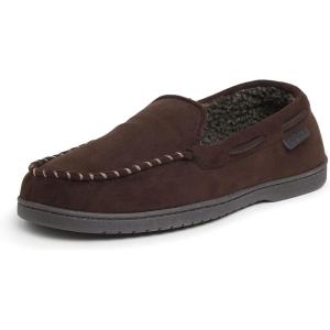 Dearfoams mens Keaton Memory Foam Indoor Outdoor Moccasin With Wide Widths Slipper(Coffee Microsuede)