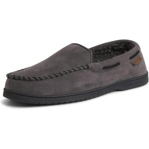 Dearfoams mens Keaton Memory Foam Indoor Outdoor Moccasin With Wide Widths Slipper(Pavement Microsuede)