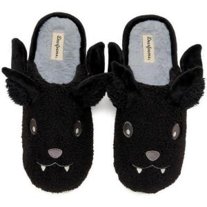 Dearfoams unisex-adult Spooky Fuzzy Halloween Pumpkin Jack O Lantern(Black Bat)