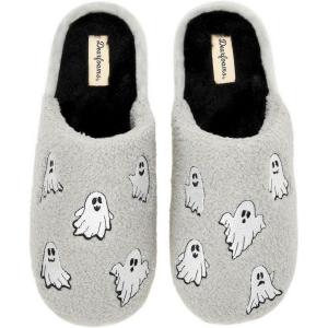 Dearfoams unisex-adult Spooky Fuzzy Halloween Pumpkin Jack O Lantern(Grey Ghost)