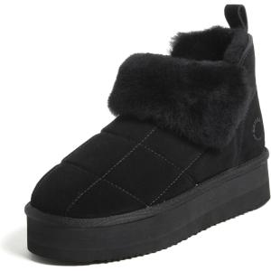 Dearfoams womens Bootie Slipper – Bayswater Comfy Indoor Outdoor Genuine Shearling Platform Slipper(Black)
