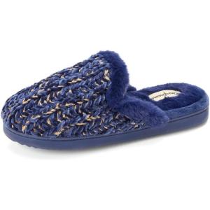 Dearfoams womens Dearfoams Women’s Memory Foam House Shoes Gifts for Her Paris Scuff Slipper(Peacoat)
