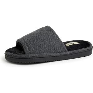 Dearfoams womens Demi Rib Knit Slide(Black)