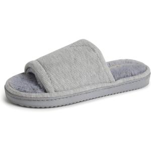 Dearfoams womens Demi Rib Knit Slide(Light Heather Grey)