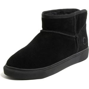 Dearfoams womens Fireside Bathurst – Genuine Shearling Water Resistant Durable Memory Foam Slipper(Black)