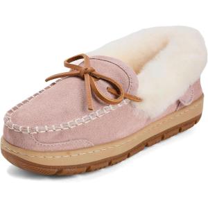 Dearfoams womens Genuine Australian Shearling Moccasin Slipper – Gladstone Indoor Outdoor House Shoe(Dusty Pink)
