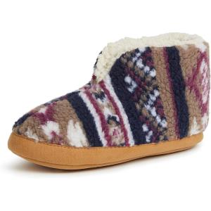 Dearfoams womens Heritage Warm Up Bootie(Navy Multi Teddy)
