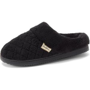 Dearfoams womens Memory Foam House Slippers – Libby Terry Clog With Wide Widths(Black)