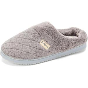 Dearfoams womens Memory Foam House Slippers – Libby Terry Clog With Wide Widths(Medium Grey)