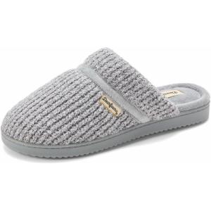 Dearfoams womens Serena Memory Foam Chenille Scuff House Shoe Slipper(Sleet)