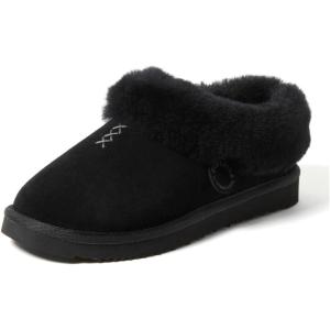 Fireside By Dearfoams Women’s Adelaide Slippers, Genuine Shearling Suede Scuff, Memory Foam Slip-in House Shoes(Black)