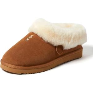 Fireside By Dearfoams Women’s Adelaide Slippers, Genuine Shearling Suede Scuff, Memory Foam Slip-in House Shoes(Chestnut)
