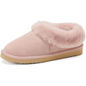 Fireside By Dearfoams Women’s Adelaide Slippers, Genuine Shearling Suede Scuff, Memory Foam Slip-in House Shoes(Dusty Pink)