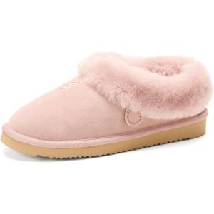 Fireside By Dearfoams Women’s Adelaide Slippers, Genuine Shearling Suede Scuff, Memory Foam Slip-in House Shoes(Pink)
