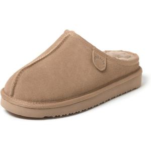 Fireside by Dearfoams Women’s Greta Genuine Shearling Clog Slippers, 100% Natural Suede Clogs for Outdoor & Indoor(Driftwood)