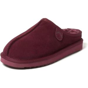 Fireside by Dearfoams Women’s Greta Genuine Shearling Clog Slippers, 100% Natural Suede Clogs for Outdoor & Indoor(Fig Purple)