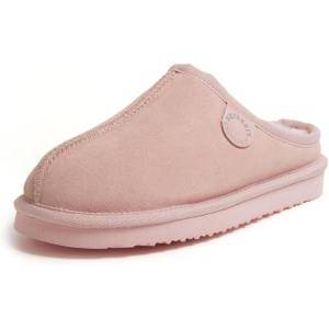 Fireside by Dearfoams Women’s Greta Genuine Shearling Clog Slippers, 100% Natural Suede Clogs for Outdoor & Indoor(Pink)