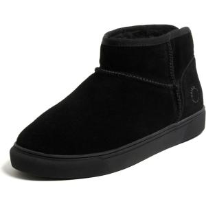 Fireside by Dearfoams mens Bathurst Men’s Slipper Genuine Shearling Micro Bootie Indoor Outdoor House Shoe(Black)