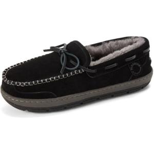 Fireside by Dearfoams mens Forster Genuine Shearling Moc With Stitching(Black)