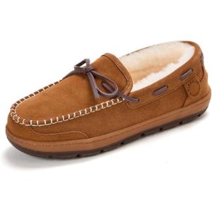 Fireside by Dearfoams mens Forster Genuine Shearling Moc With Stitching(Chestnut)