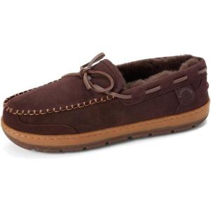 Fireside by Dearfoams mens Forster Genuine Shearling Moc With Stitching(Coffee)